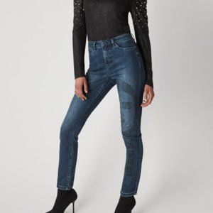 Rhinestone Embellished Stretch Denim Crop Jeans